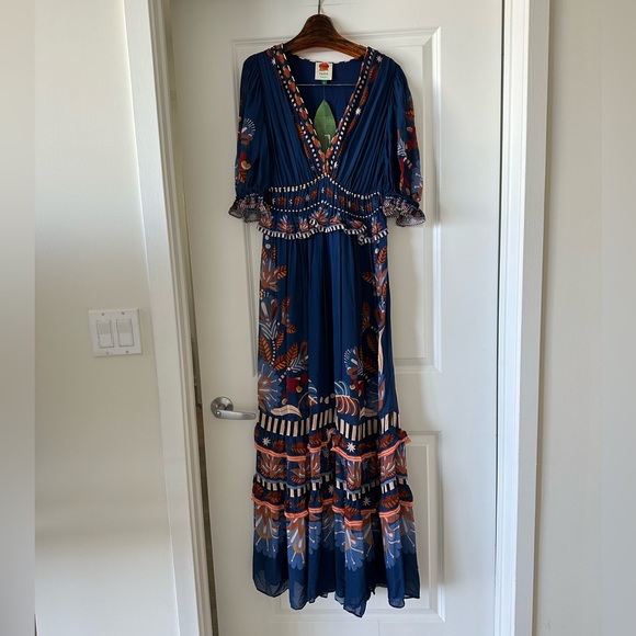 Farm Rio Blue Nature Beauty Short Sleeve Maxi Dress - Picture 4 of 10
